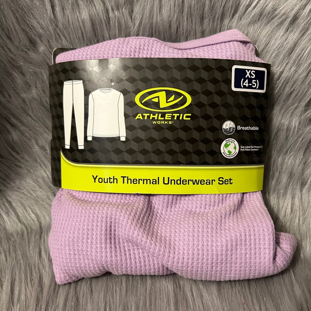 Athletic Works Thermal Underwear Set Girl Size XS (4-5) Purple 2 Piece Pajama‎